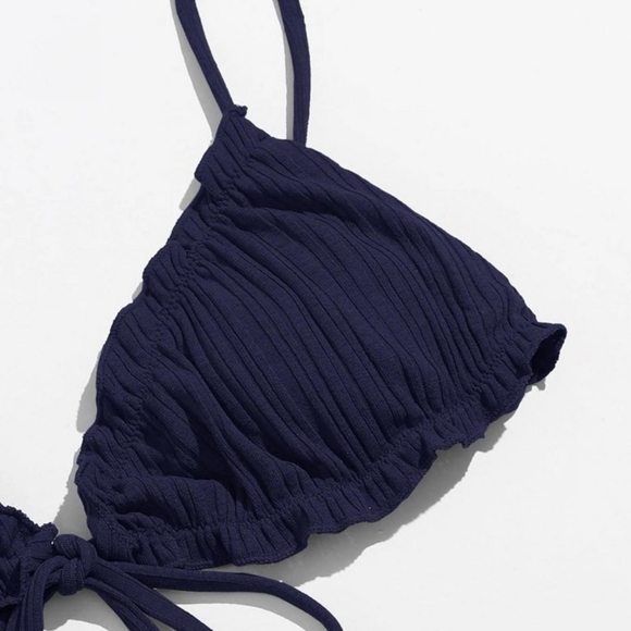 Navy Blue Ribbed String Bikini NEW - Picture 7 of 9